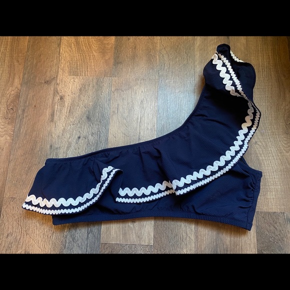 J. Crew One Shoulder Pique RicRac Swim Top - Picture 1 of 2